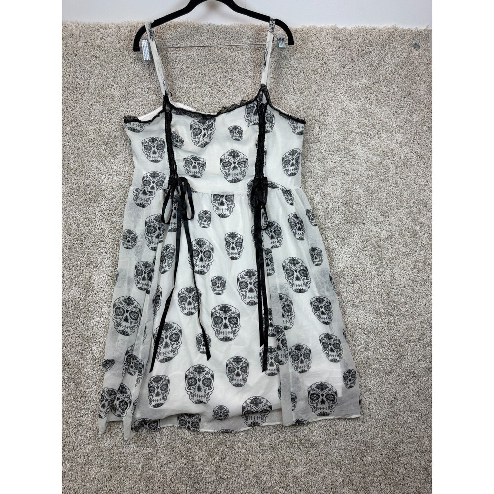 Tripp NYC Women's Size 2 White Black Sugar Skull Dress Goth Punk Lace Bow Print